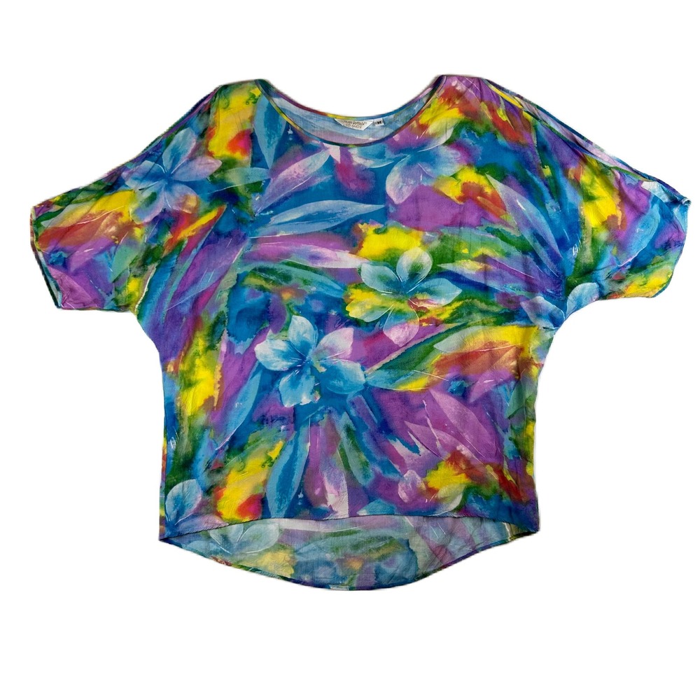 Jams World 50 Years Tiare Floral Rayon Top Womens Medium Cold Shoulder Colorful